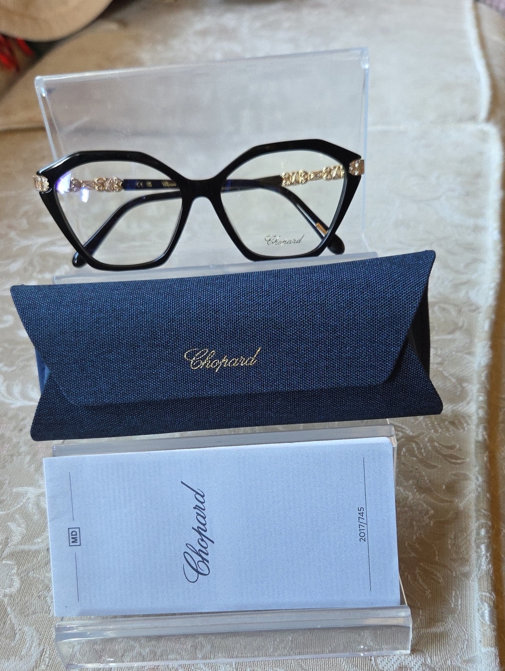 Chopard Luxury Black Women's Optical Glasses with Gold Temples - Picture 2 of 12